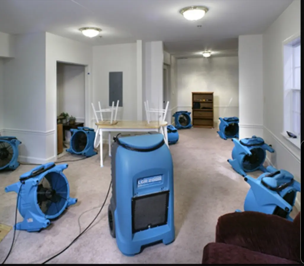 Air movers and dehumidifier setup for Water Damage Restoration in Mill Creek East